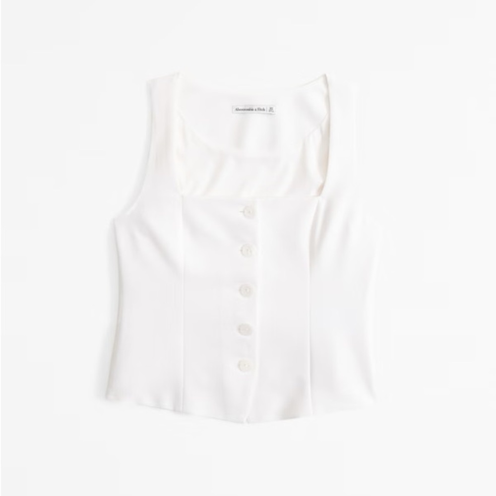 A&F Mara Tailored Vest Squareneck Set Top Sz M Medium Cream White